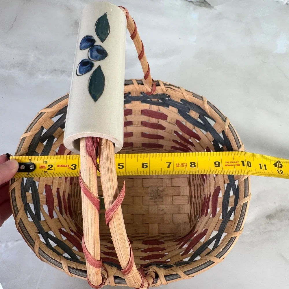 American Flag Hand Basket Ceramic Blueberry Painted Handle Patriotic July 4th
